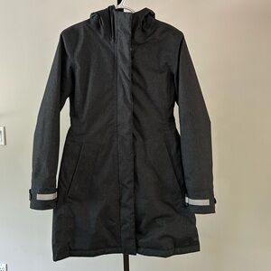 MEC Women’s Hooded Coat with Reflective Strips, Size Small.